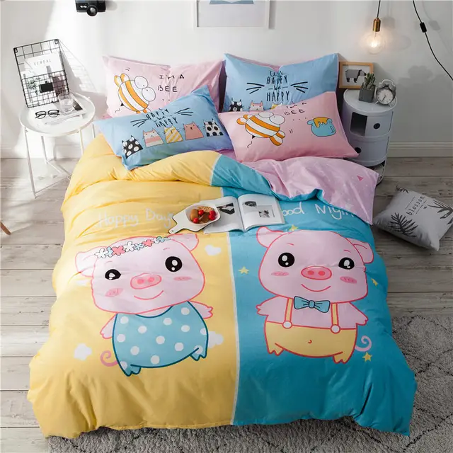 Cartoon four piece cotton duvet cover Pig - Shop at LoveMi