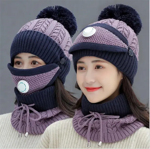 Wool hat, scarf, mask set Purple - Shop at LoveMi