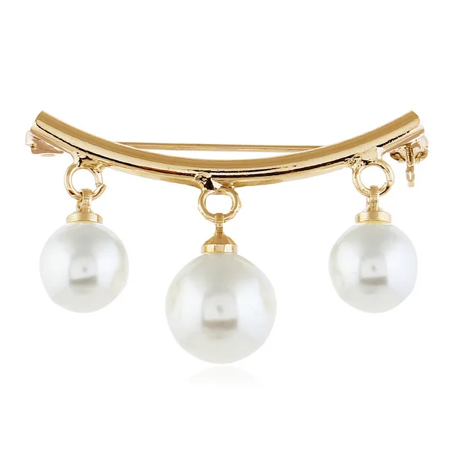 Fashion Pearl Fixed Strap Charm Safety Pin Brooch Sweater Cardigan Clip Chain Brooches Jewelry Gold - Shop at LoveMi