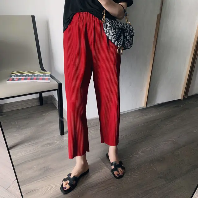 Elastic pleated pants Red - Shop at LoveMi