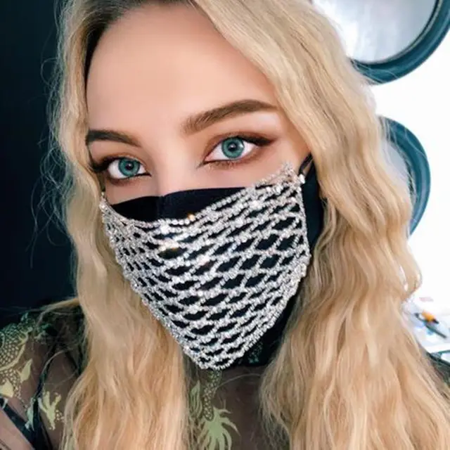 Micro inlaid mesh colored diamond mask Silver - Shop at LoveMi
