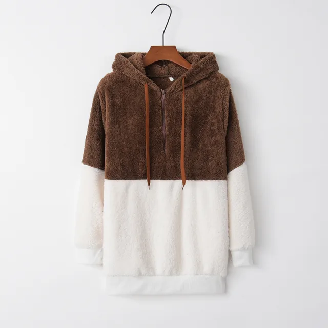 European And American Long Sleeved Hooded Solid Color Women's Sweater Sweater Coat Coffee - Shop at LoveMi