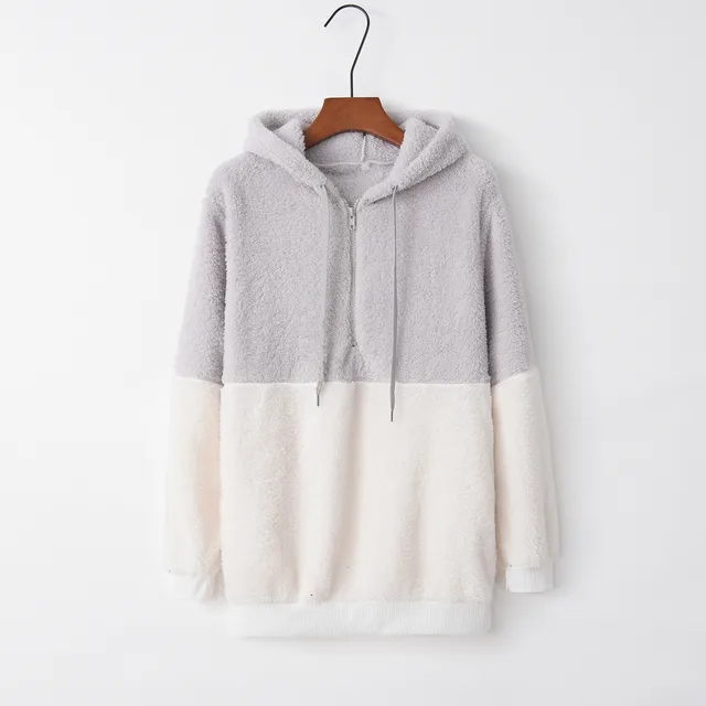European And American Long Sleeved Hooded Solid Color Women's Sweater Sweater Coat Light Grey - Shop at LoveMi