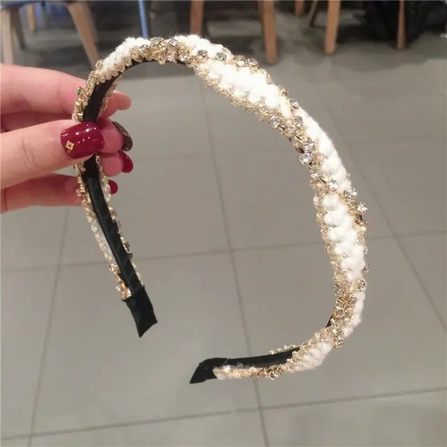 Simple Personality Wild Retro Chain Rhinestone Headband White - Shop at LoveMi