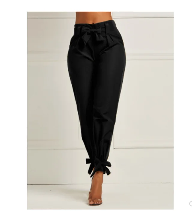 Bowknot high waist casual trousers Black - Shop at LoveMi