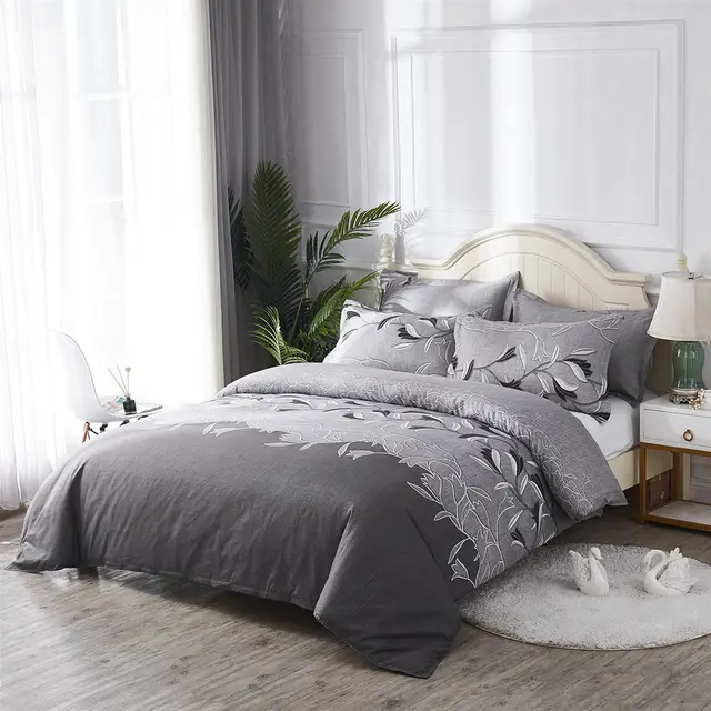 Three piece embroidered printing quilt cover Grey - Shop at LoveMi