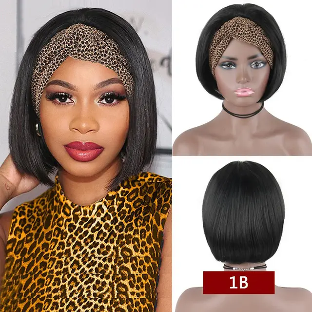 Headband Wig Human Hair Straight Bob Wigs Photo Color - Shop at LoveMi
