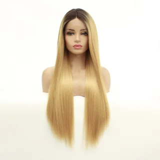 Long straight hair synthetic front lace wig headgear - 22 Inches