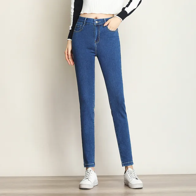 Slim Slimming Plus Size High Waist Jeans Women's Feet Pants Blue - Shop at LoveMi