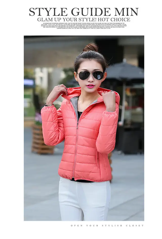 winter dresses down padded short Hooded Coat slim female students thickened fruit color cotton padded jacket Pink - Shop at LoveMi