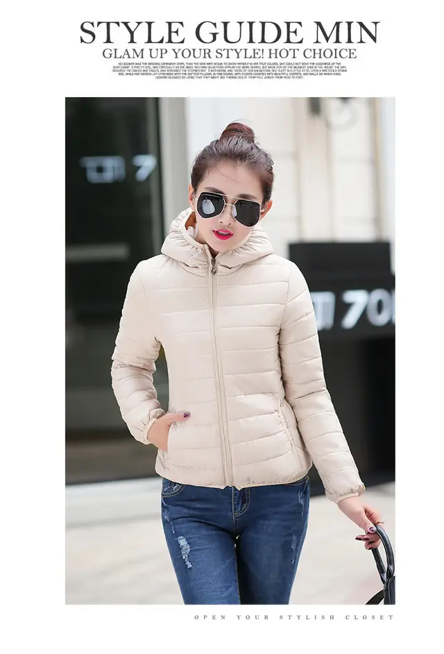 winter dresses down padded short Hooded Coat slim female students thickened fruit color cotton padded jacket White - Shop at LoveMi