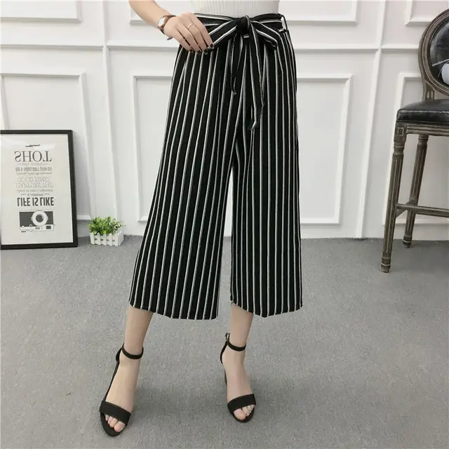 Wide leg pants Loose flared pants High waist Double Line - Shop at LoveMi