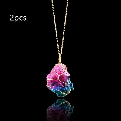 Rainbow Quartz Crystal Necklace Default 2Pcs - Shop at LoveMi