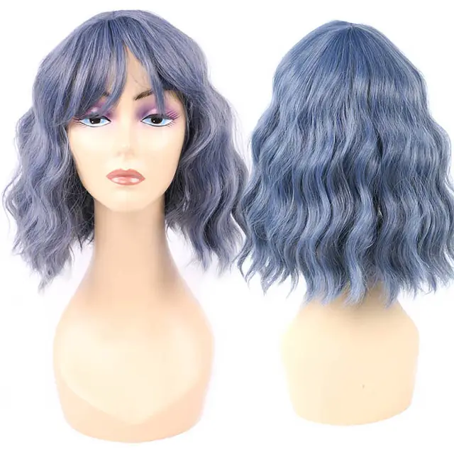 Air bangs chemical fiber wig headgear Smoky Blue - Shop at LoveMi