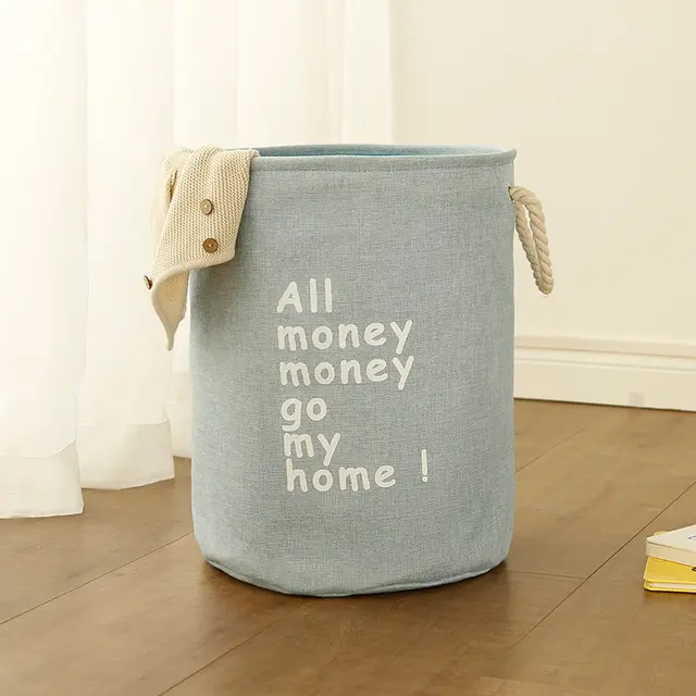Cotton And Linen Folding Storage Laundry Basket Light Blue - Shop at LoveMi