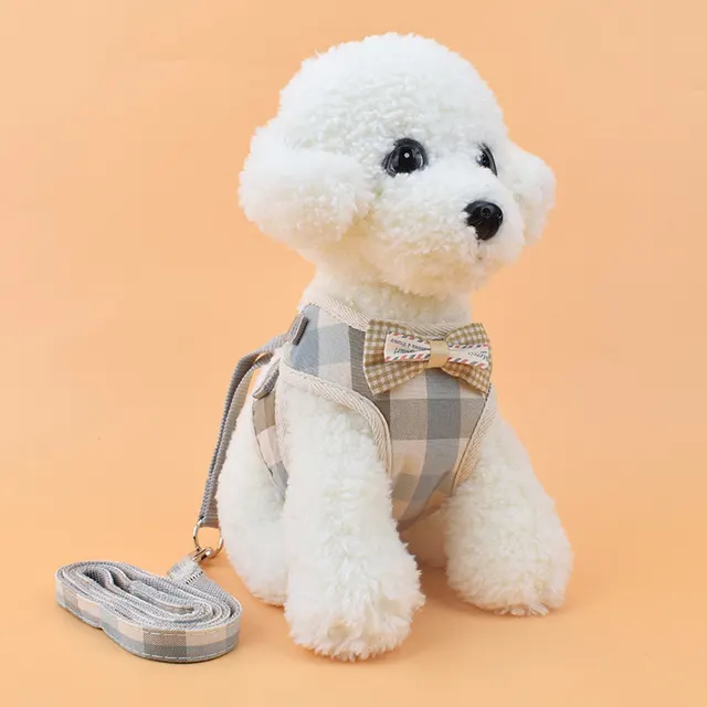 Dog chest strap cat leash Blue White Gray Grid - Shop at LoveMi