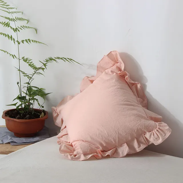 Nordic Style Lotus Leaf Simple Solid Color Pillow Cushion Square Pink - Shop at LoveMi