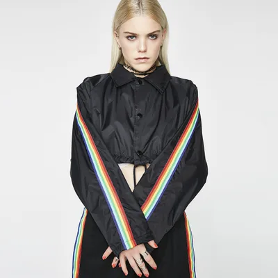 Rainbow Ribbon Short Cropped Navel Trainer Jacket Rainbow - Shop at LoveMi