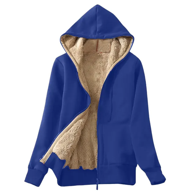 Plush hooded long sleeved sweater plush coat top Blue - Shop at LoveMi