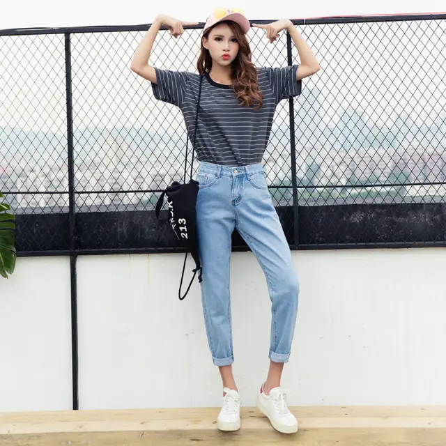 High waist slimming harem jeans women Light Blue - Shop at LoveMi