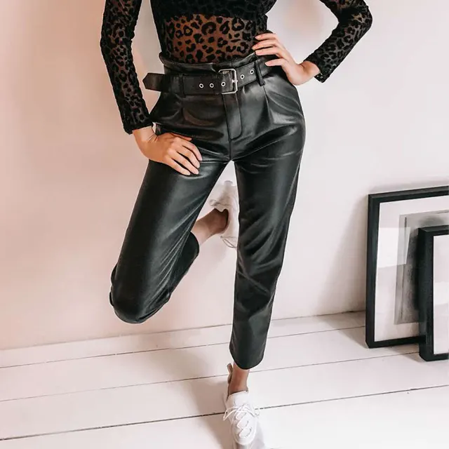 Personality belt casual leather pants Black - Shop at LoveMi