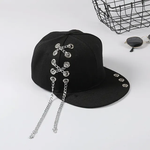 Hip hop trend ring hoop pin rivet flat along hat Side Cross Chain - Shop at LoveMi