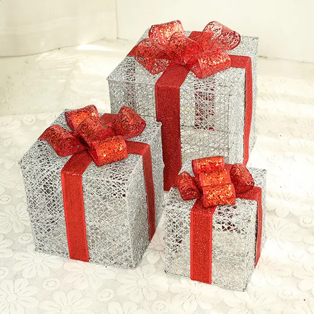 Christmas wrought iron gift box three piece set Silver - Shop at LoveMi
