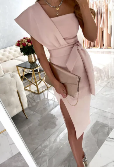One Shoulder Slit Bandeau Party Dress Pink - Shop at LoveMi