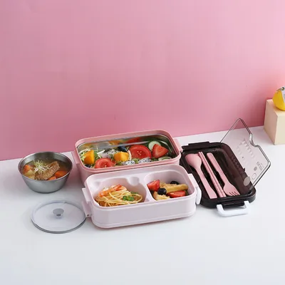 304 Stainless steel double layer lunch box Pink - Shop at LoveMi