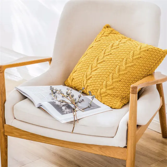 Thick wool knitted pillowcase Yellow - Shop at LoveMi