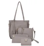 Women Bag Set Top-Handle Big Capacity Female Tassel Handbag Fashion Shoulder Bag Ladies PU Leather Crossbody Bag bolsas feminin - Grey