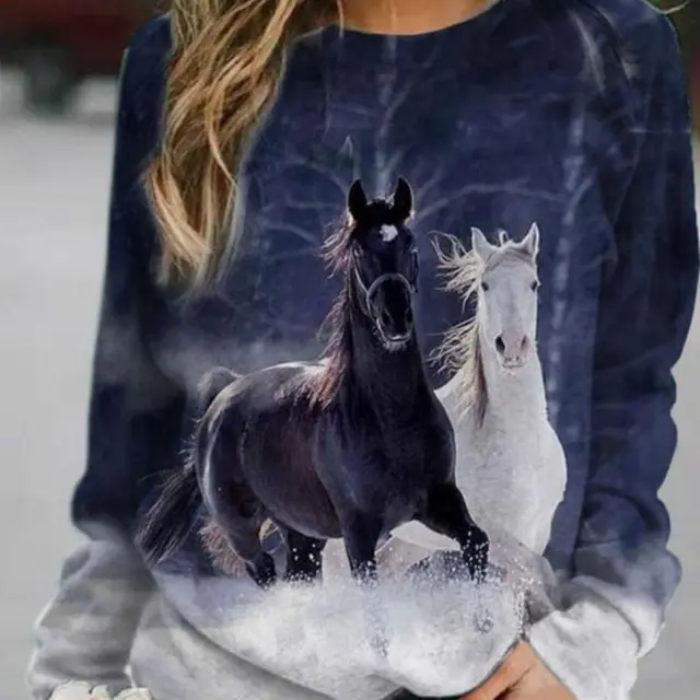 European And American Women's New Style Animal Cartoon Print Ladies Casual Sweater Galloping Horse - Shop at LoveMi