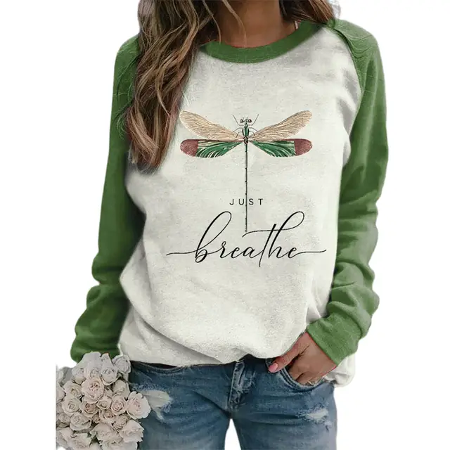 Dragonfly Print Round Neck Insert Long Sleeve Sweater - Shop at LoveMi