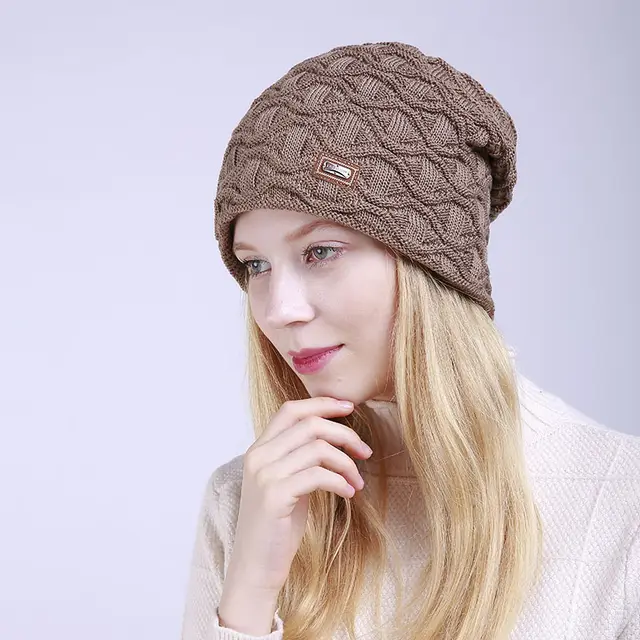 Knitted woolen wave pattern moon ear cap Khaki - Shop at LoveMi