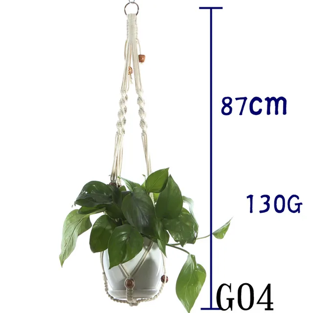 Flower Pot Net Bag Beige Cotton Rope Indoor Plant Hanger Hanging Basket Sling 3 Style - Shop at LoveMi