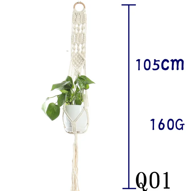 Flower Pot Net Bag Beige Cotton Rope Indoor Plant Hanger Hanging Basket Sling 32 Style - Shop at LoveMi