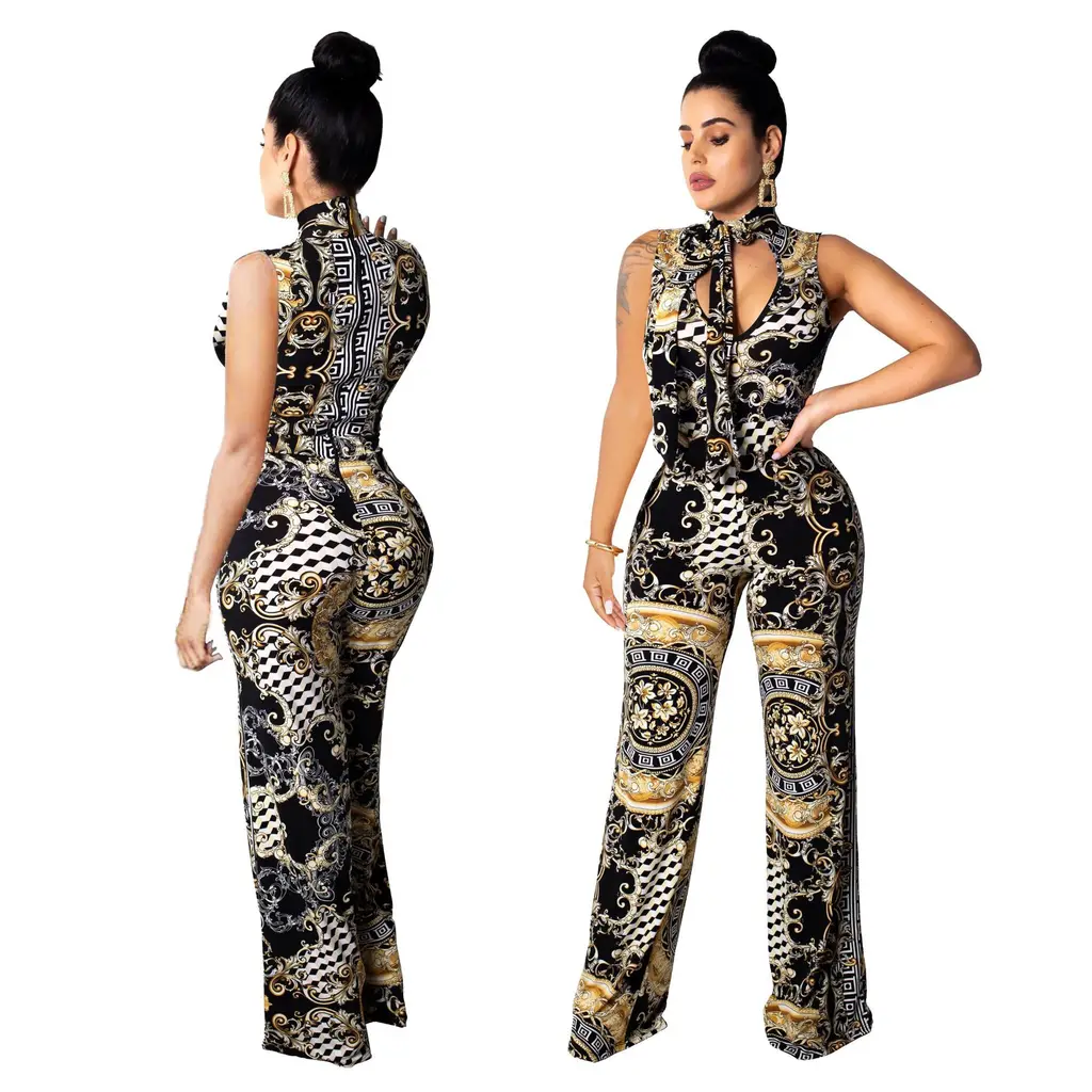 Printed sleeveless women's jumpsuit - Multicolor