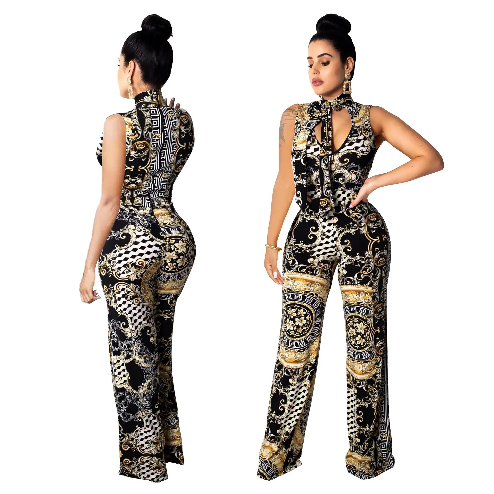 Printed sleeveless women's jumpsuit - Multicolor - View 1