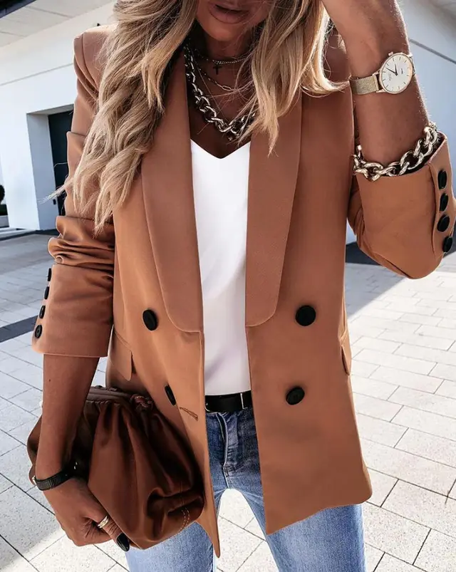 Autumn And Winter Long sleeved Double breasted Button Suit Brick Red - Shop at LoveMi