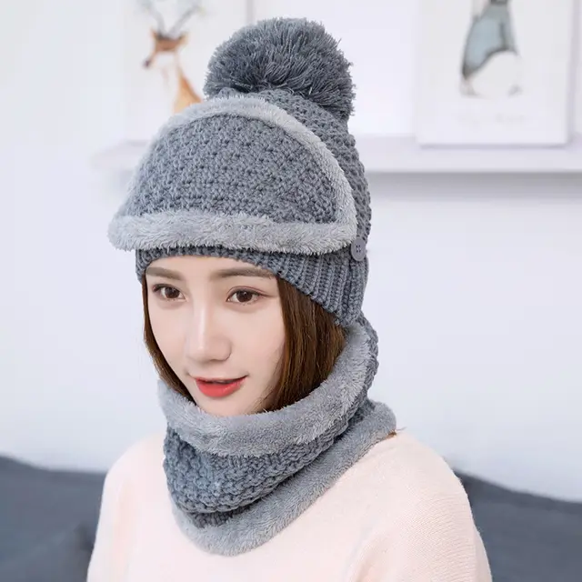 Warm autumn and winter knitted hat Grey - Shop at LoveMi