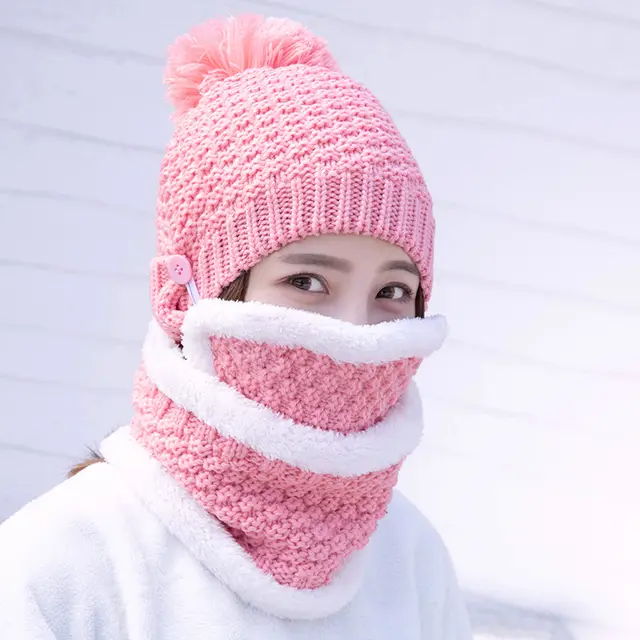 Warm autumn and winter knitted hat Pink - Shop at LoveMi