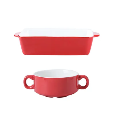 Ceramic baking bowl tableware combination set Red - Shop at LoveMi