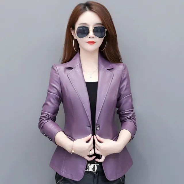 Suit collar small leather jacket Purple - Shop at LoveMi