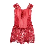 Faux Leather Cutout Ribbon Corset - Red