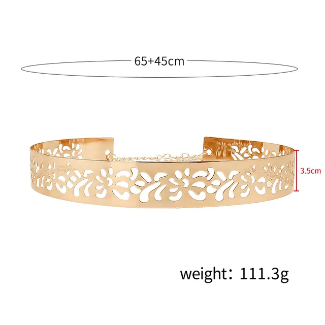 Cross border European and American card type sequins metal obi lu Xianyuan with the same female iron mirror exaggerated ring waist decoration 3.5... 3.5Cmhollow Out - Shop at LoveMi
