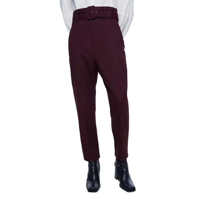 Pleated multicolor Harem pants with solid color feet pants Dark Red - Shop at LoveMi