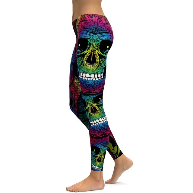 Rainbow Skull Leggings Women Plus Size Leggings Workout Casual High Waist Slim Pants S~4XL Plus Size Leggings - Shop at LoveMi