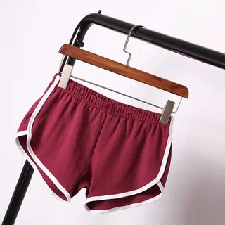 New Summer Shorts Women Casual Shorts Workout Waistband Skinny Short - Wine Red