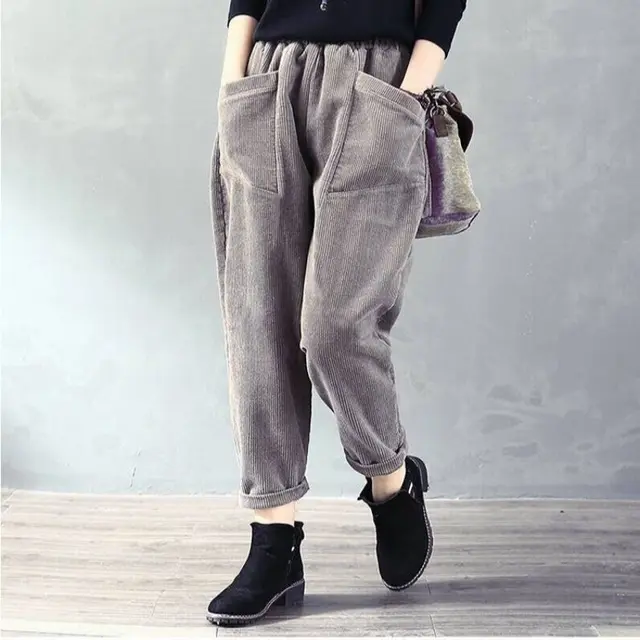 Women's Solid Color Corduroy Casual Wide leg Pants Grey - Shop at LoveMi