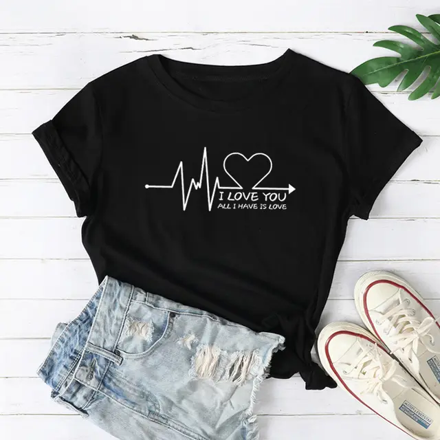 Women's casual personality round neck electrographic print t shirt Black - Shop at LoveMi